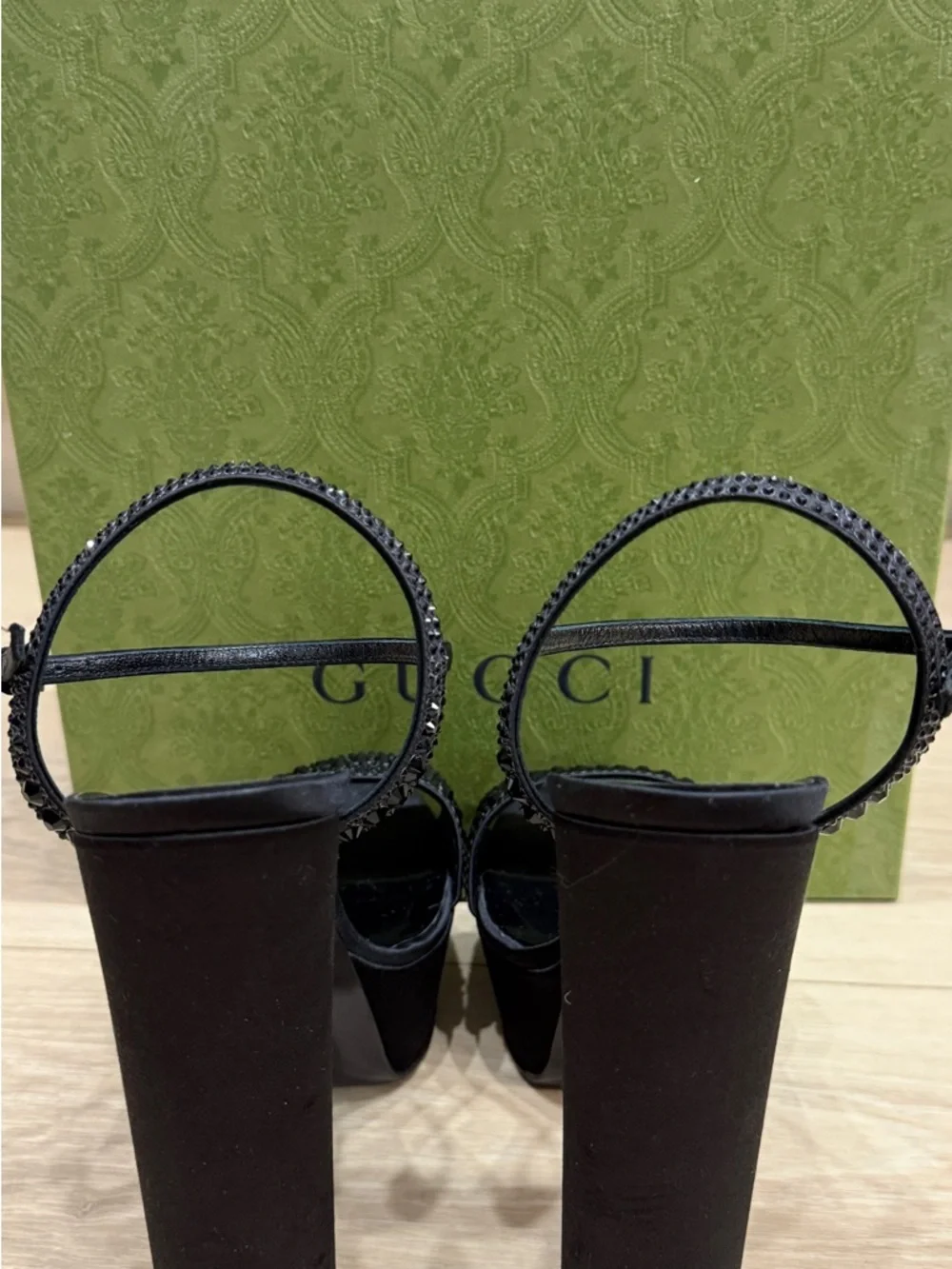 Gucci Black Crystal-Embellished Block Heel Sandals - Picture 7 of 8